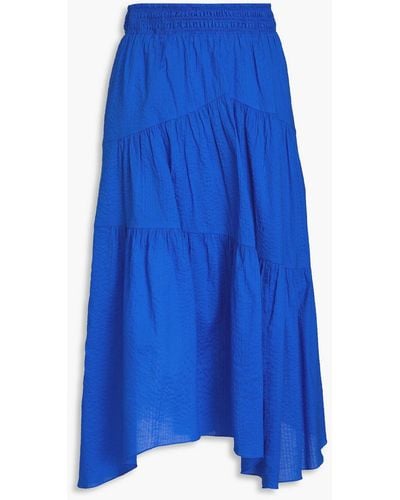 FRAME Tiered Cotton-seersucker Midi Skirt - Blue
