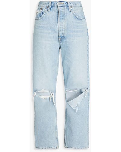 RE/DONE Distressed High-rise Straight-leg Jeans - Blue