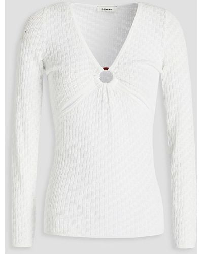 Sandro Tahys Ring-embellished Cutout Pointelle-knit Top - White