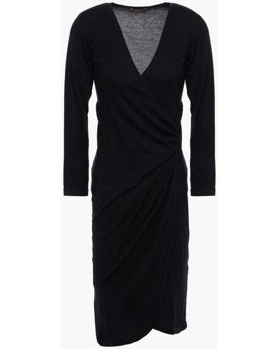 N.Peal Cashmere Wrap-effect Silk And Cashmere-blend Dress - Black