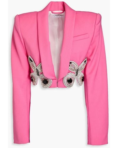 Area Cropped Embellished Wool-blend Blazer - Pink