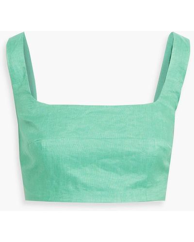 Saloni Cropped Linen Top - Green