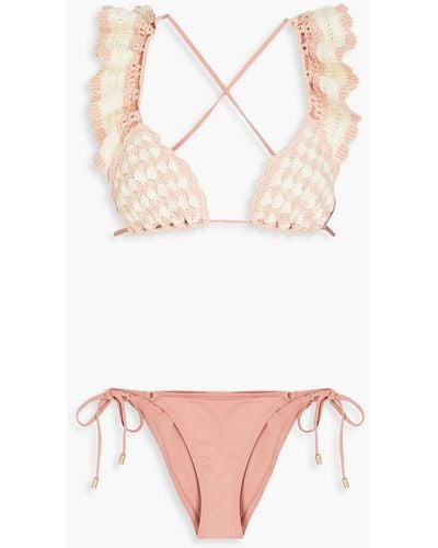 Zimmermann Ruffled Crocheted Bikini - Pink
