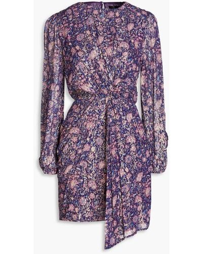 Maje Roletex Cutout Metallic Fil Coupé Floral-print Georgette Mini Dress - Purple