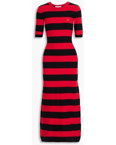 Bella Freud Cher Striped Cotton-blend Jersey Midi Dress - Red