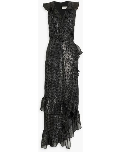 Saloni Anita Ruffled Metallic Fil Coupé Silk-blend Chiffon Maxi Dress - Black