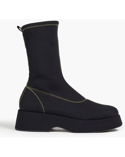 Ganni Topstitched Neoprene Sock Boots - Black