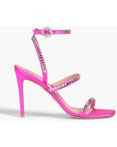 Stuart Weitzman Gemcut 100 Crystal-embellished Neon Satin Sandals - Pink