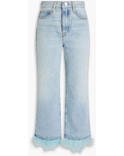 FRAME Cropped Feather-embellished High-rise Straight-leg Jeans - Blue