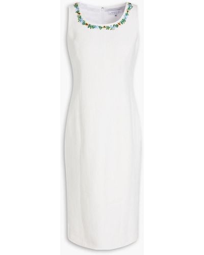 Andrew Gn Embroidered Linen-blend Canvas Dress - White