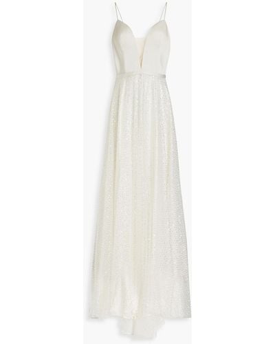 Catherine Deane Skyla Embellished Tulle-paneled Satin Bridal Gown - White