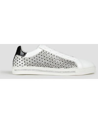 Rene Caovilla Xtra Embellished Leather Sneakers - White