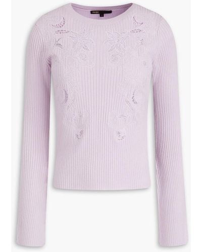 Maje Embroidered Ribbed-knit Jumper - Pink
