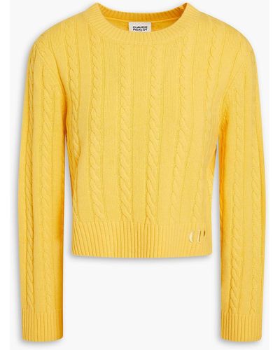 Claudie Pierlot Cropped pullover aus einer woll-kaschmirmischung mit zopfstrickmuster - Gelb