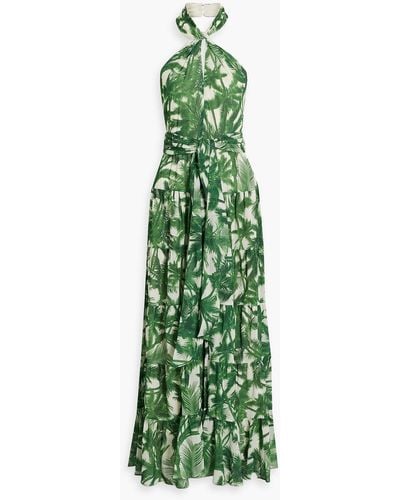 AMUR Tiered Printed Crepe Halterneck Maxi Dress - Green