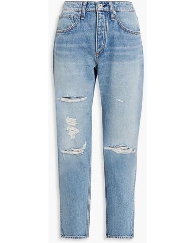 Rag & Bone Cropped Distressed Straight-leg Jeans - Blue