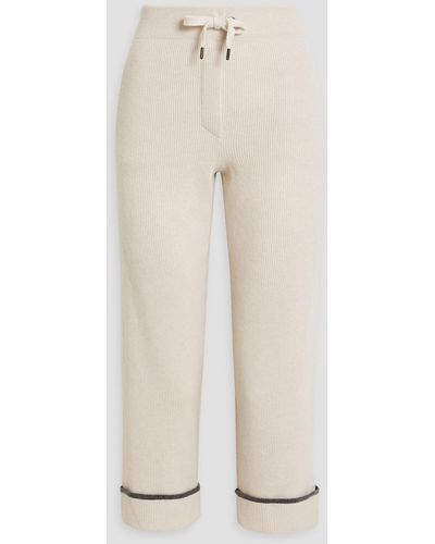 Brunello Cucinelli Cropped track pants mit geradem bein aus geripptem kaschmir - Natur
