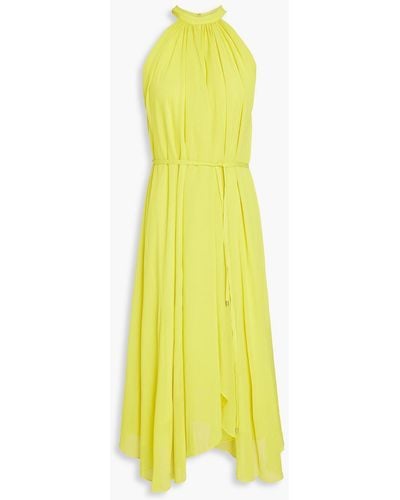 Saloni Iris Gathered Crinkled Chiffon Midi Dress - Yellow