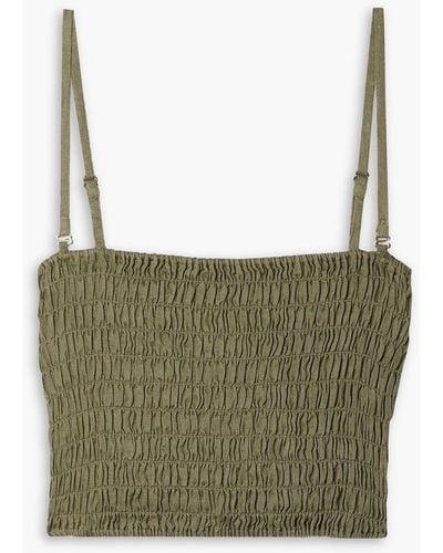ATM Cropped Shirred Linen Top - Green