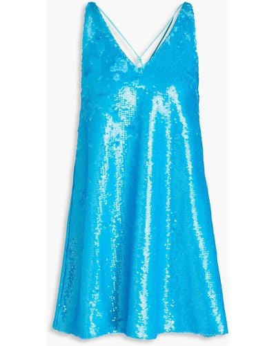 Ganni Sequined Satin Mini Dress - Blue