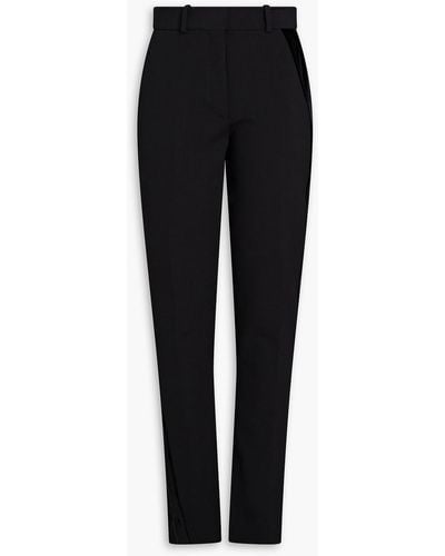 Victoria Beckham Velvet-trimmed Crepe Slim-leg Pants - Black