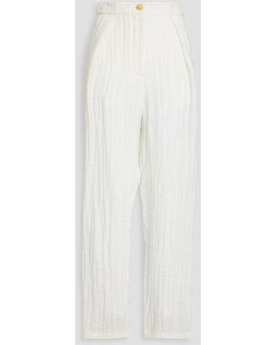 Emporio Armani Pleated Linen-gauze Tapered Pants - White