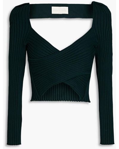 Michelle Mason Cropped Cutout Ribbed-knit Top - Black