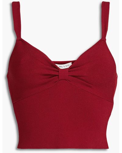 Live The Process Cropped Ruched Ribbed-knit Top - Red
