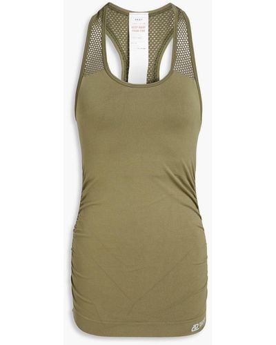 DKNY Mesh-trimmed Ruched Stretch Tank - Green