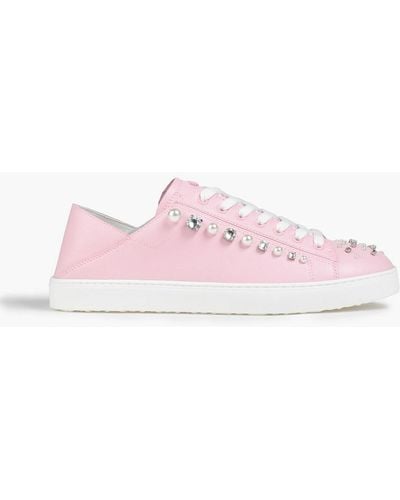 Stuart Weitzman Goldie Embellished Leather Trainers - Pink