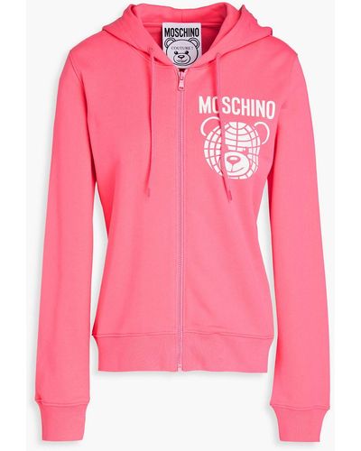 Moschino Printed French Cotton-terry Hooded Sweatshirt - Pink