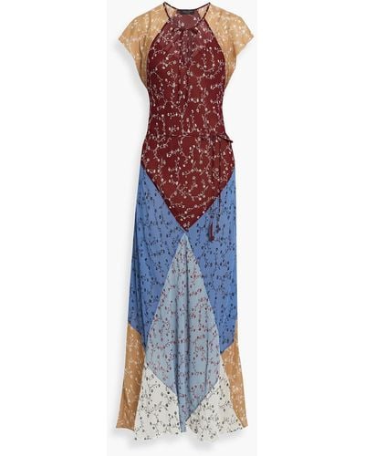 Rag & Bone Color-block Floral-print Chiffon Maxi Dress - Blue