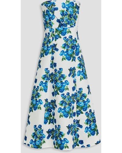 Emilia Wickstead Simran Strapless Floral-print Taffeta Midi Dress - Blue