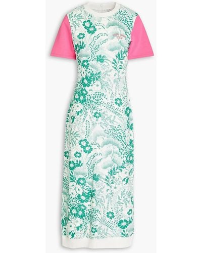 RED Valentino Floral-print French Cotton-terry Midi Dress - Blue