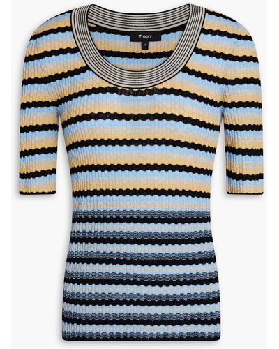 Theory Leenda Striped Wool Top - Blue