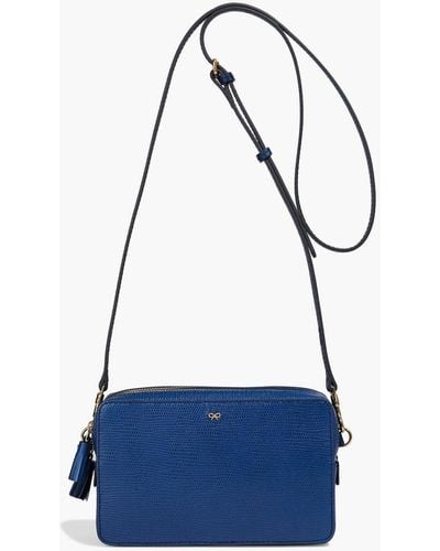 Anya Hindmarch Smooth And Lizard-effect Leather Shoulder Bag - Blue