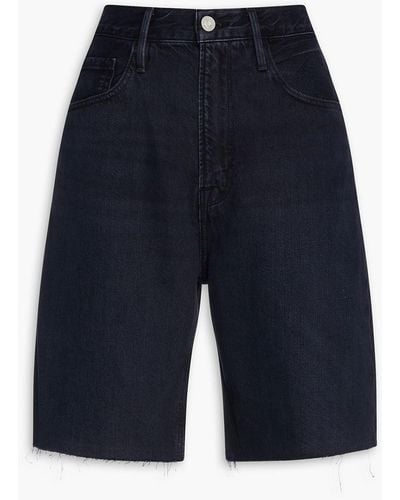 FRAME Le Bermuda Frayed Denim Shorts - Blue