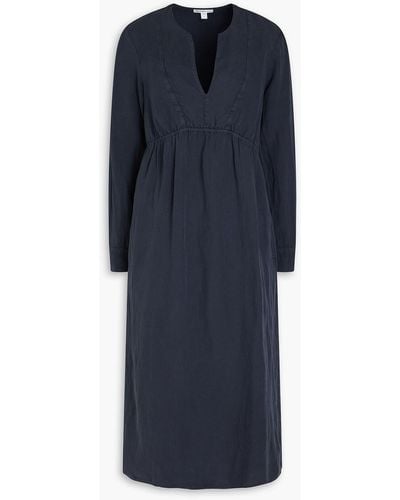 James Perse Empire Gathered Lyocell And Linen-blend Midi Dress - Blue