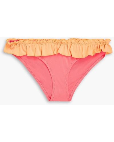 Solid & Striped Ruffled Two-tone Low-rise Bikini Briefs - Pink