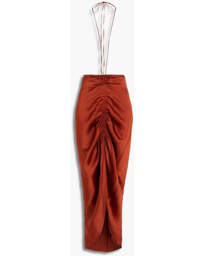 Dion Lee Tie-back Ruched Satin-crepe Midi Skirt - Red