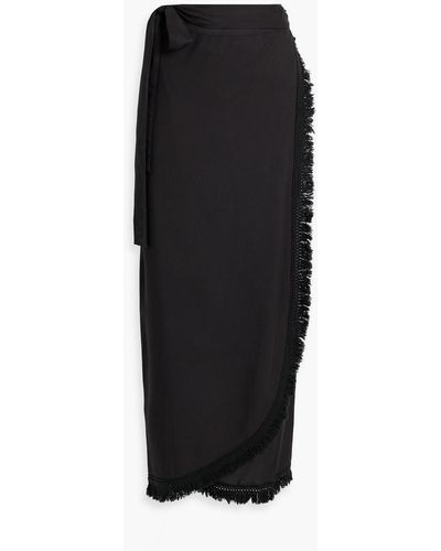 Melissa Odabash Lily Wrap-effect Fringed Voile Maxi Skirt - Black