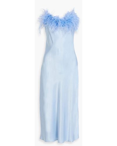 Sleeper Slip dress aus satin in midilänge mit federn - Blau