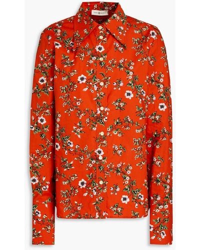 Tory Burch Hemd aus baumwollpopeline mit floralem print - Orange