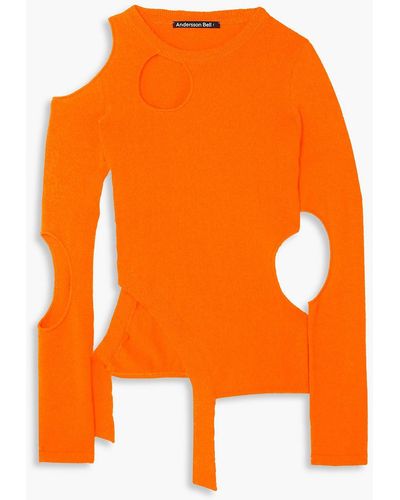 ANDERSSON BELL Bonnie Asymmetric Cutout Slub Cotton Top - Orange