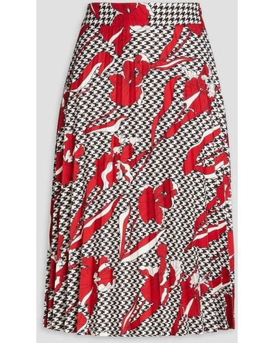 Boutique Moschino Printed Plissé-crepe Midi Skirt - Red
