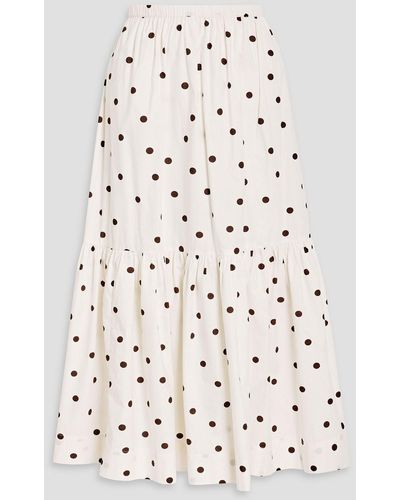 Ganni Ruffled Polka-dot Cotton-poplin Midi Skirt - Natural
