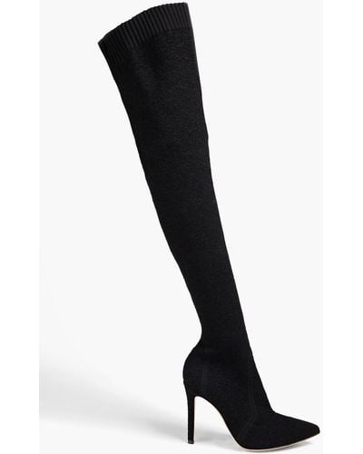 Gianvito Rossi Fiona Bouclé-knit Over-the-knee Boots - Black