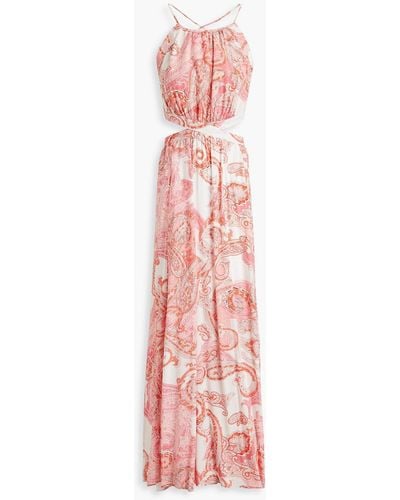 Melissa Odabash Arabella Cutout Printed Voile Maxi Dress - Pink