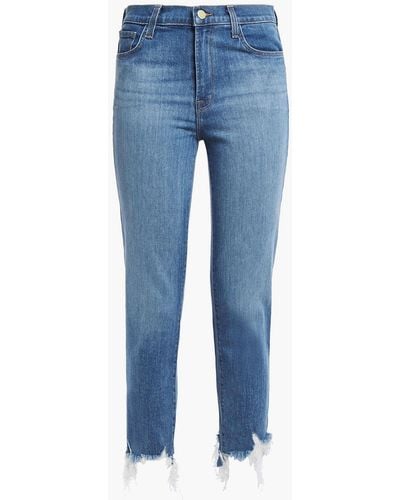 J Brand Ruby Cropped Frayed High-rise Slim-leg Jeans Größe 23 - Blue