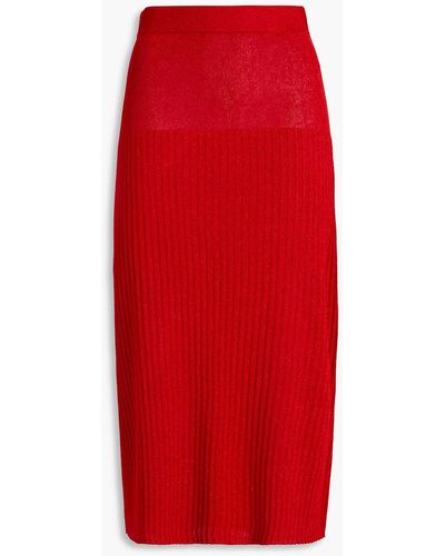 JOSEPH Metallic Ribbed-knit Midi Skirt - Red